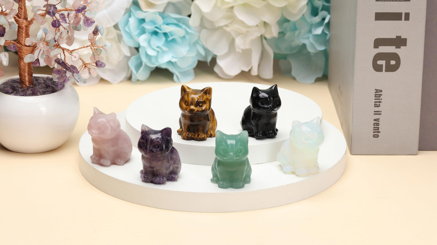CrystalTears Black Obsidian Crystal Cat Figurine Carved Healing Crystal Gemstone Cat Lucky Cute Stone Cat Statue for Home Office Desk Meditation Decor Gifts for Women Men Cats Lover Christmas