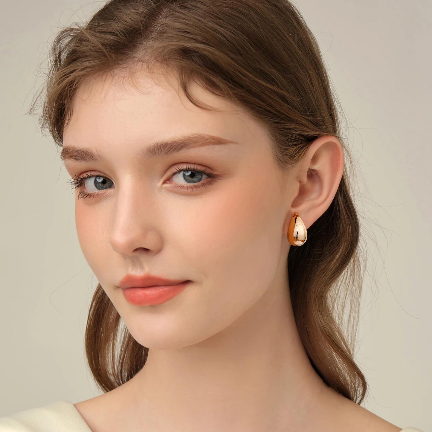 Gacimy 14K Rose Gold Plated Teardrop Earrings Dupes for Women, Chunky Drop Earrings for Women with 925 Sterling Silver Post, 0.7 Inches Rosegold