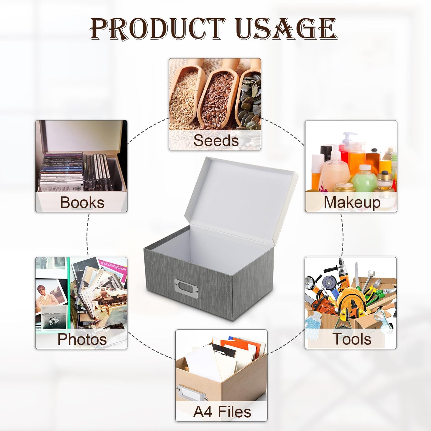 Briful Photo Boxes with Lids - 4 in 1 Set Waterproof Storage Boxes with Handles for Clothes, Shoes, Office, Cosmetic, Books