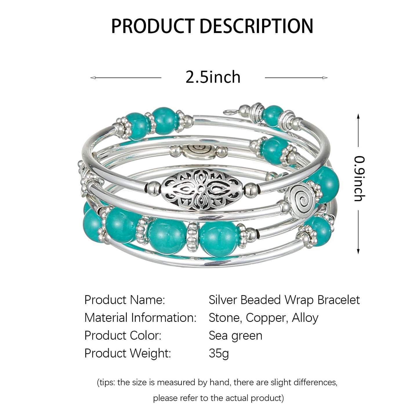 FULU AUTUMN Stackable Beaded Bracelets for Women Boho Wrap Silver Bracelet Layered Fashion Jewelry Gifts for Her(17-Sea green)