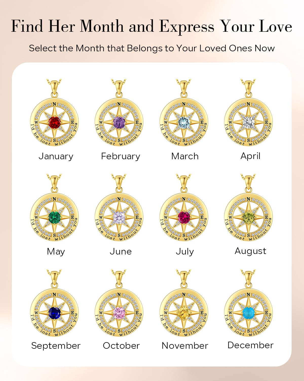 S925 Necklace Gift for Wife |Compass Jewelry |Women Anniversary |Sterling Silver |Girlfriend Birthday Necklaces for Her Valentines |I'd be Lost without You |Jewel 18K Gold Apr 04