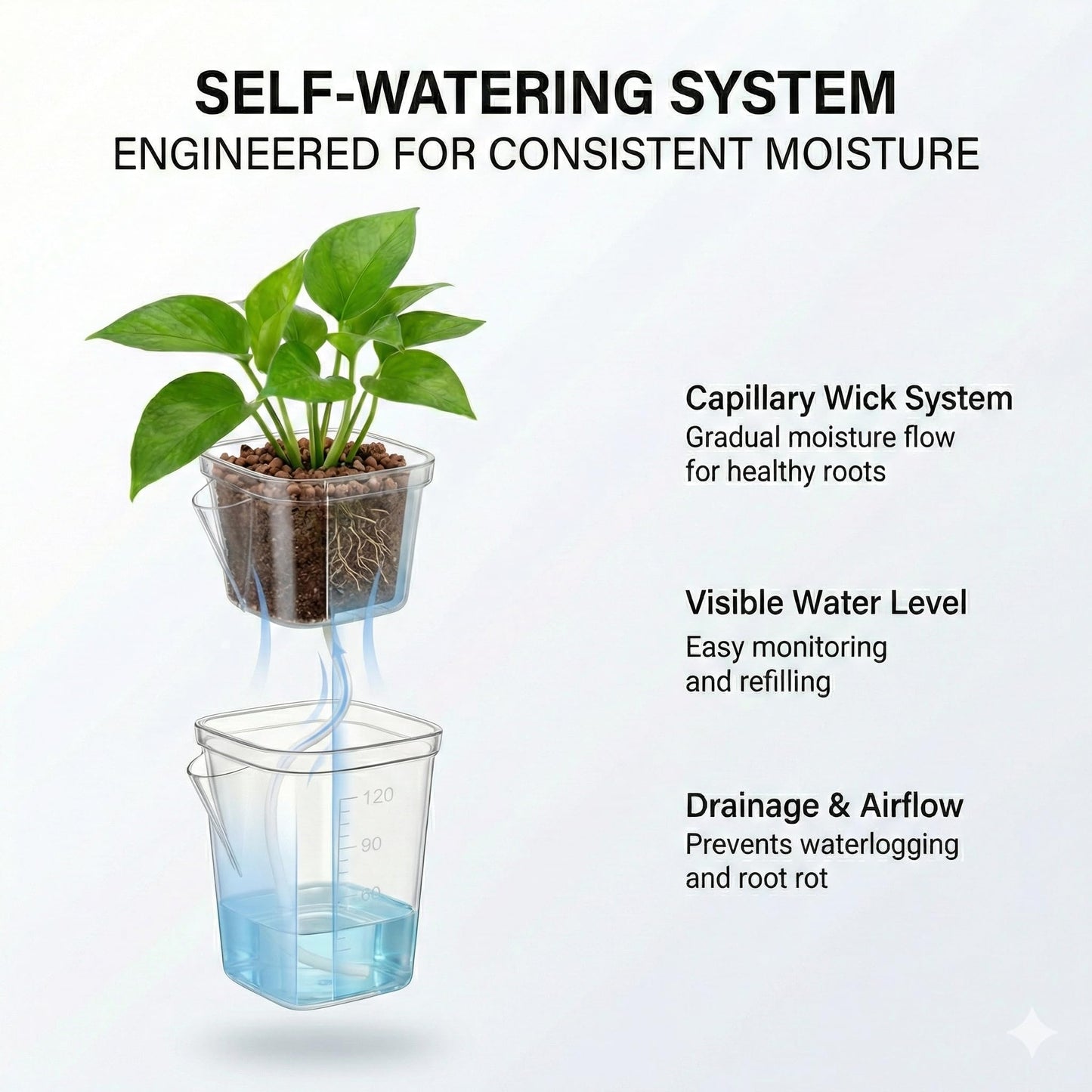 12 Pack 2.5" Clear Self Watering Pots with Wick System, Water Level Indicator & Drainage Hole, Consistent Moisture for Seedlings, Cuttings, Alocasia Corm & African Violet, 12 Plant Labels Included