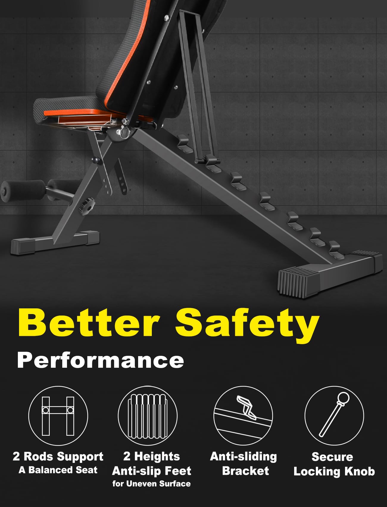 LINODI Adjustable Weight Bench for Home Gym,Foldable Incline Decline Flat Workout Bench for Full Body Strength Training, Dumbbell Press & Ab Exercises