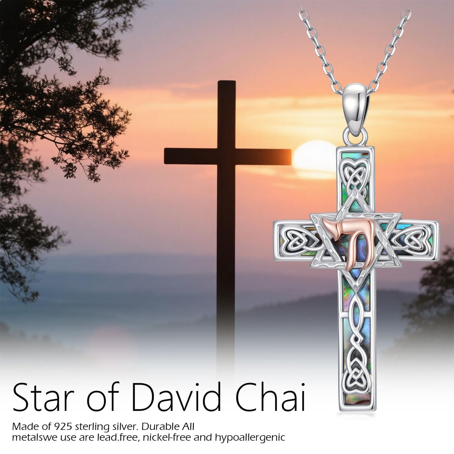 KoyeKei Chai Star of David Necklace for Women 925 Sterling Silver Star of David Chai Cross Pendant Necklaces Jewish Judeo Jewelry Hanukkah Graduation Mothers Day Gifts for Mom Wife