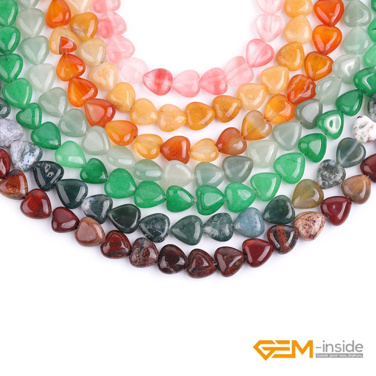 GEM-Inside 10mm Heart Charms Natural Green Aventurine Jade Stone Beads for Jewelry Making Full 15" Strand Power Energy Healing Chakra Stone Beads