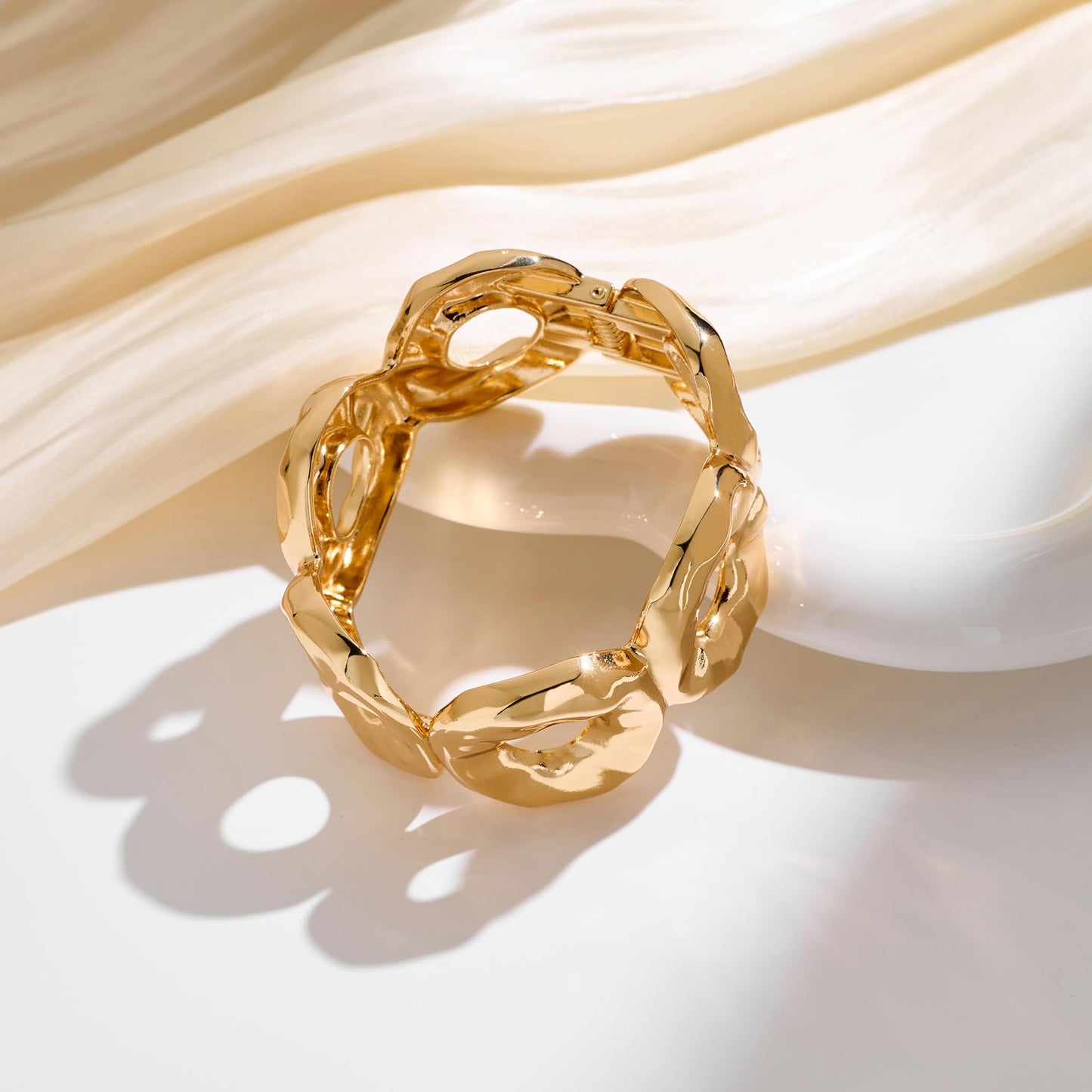 MIJENITI Gold Chunky Bangle Bracelets for Women-14K Gold Plated Statement Bracelets Simple Fashion Jewewrly