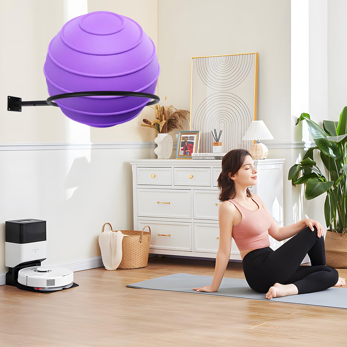 XIAOPEIZHI Black Yoga Ball Holder, Exercise Ball Storage Ball Holder Wall Mount Stability Ball Holder for Home and Yoga Studios or Commercial Gyms,Acts as a Yoga Ball Holder. Set of 1