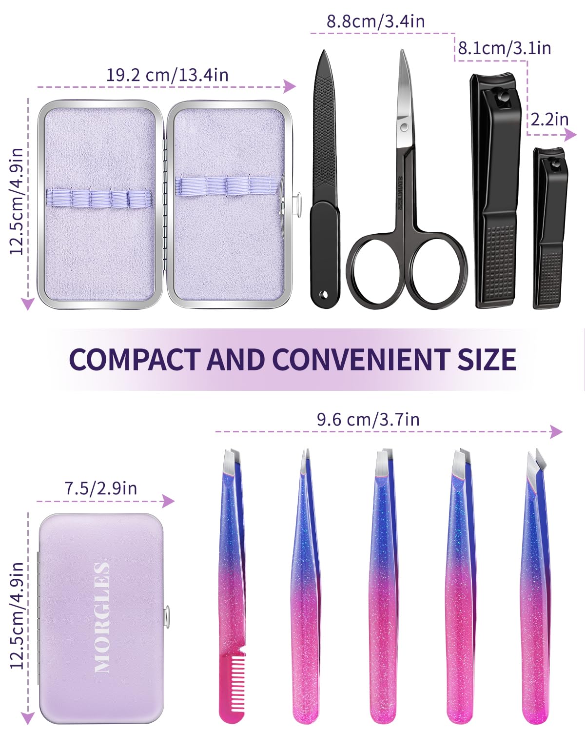 MORGLES Eyebrow Tweezers for Women and Nail Clipper Set with Travel Case Precision Tweezers for Facial & Ingrown Hair Removal with Scissors