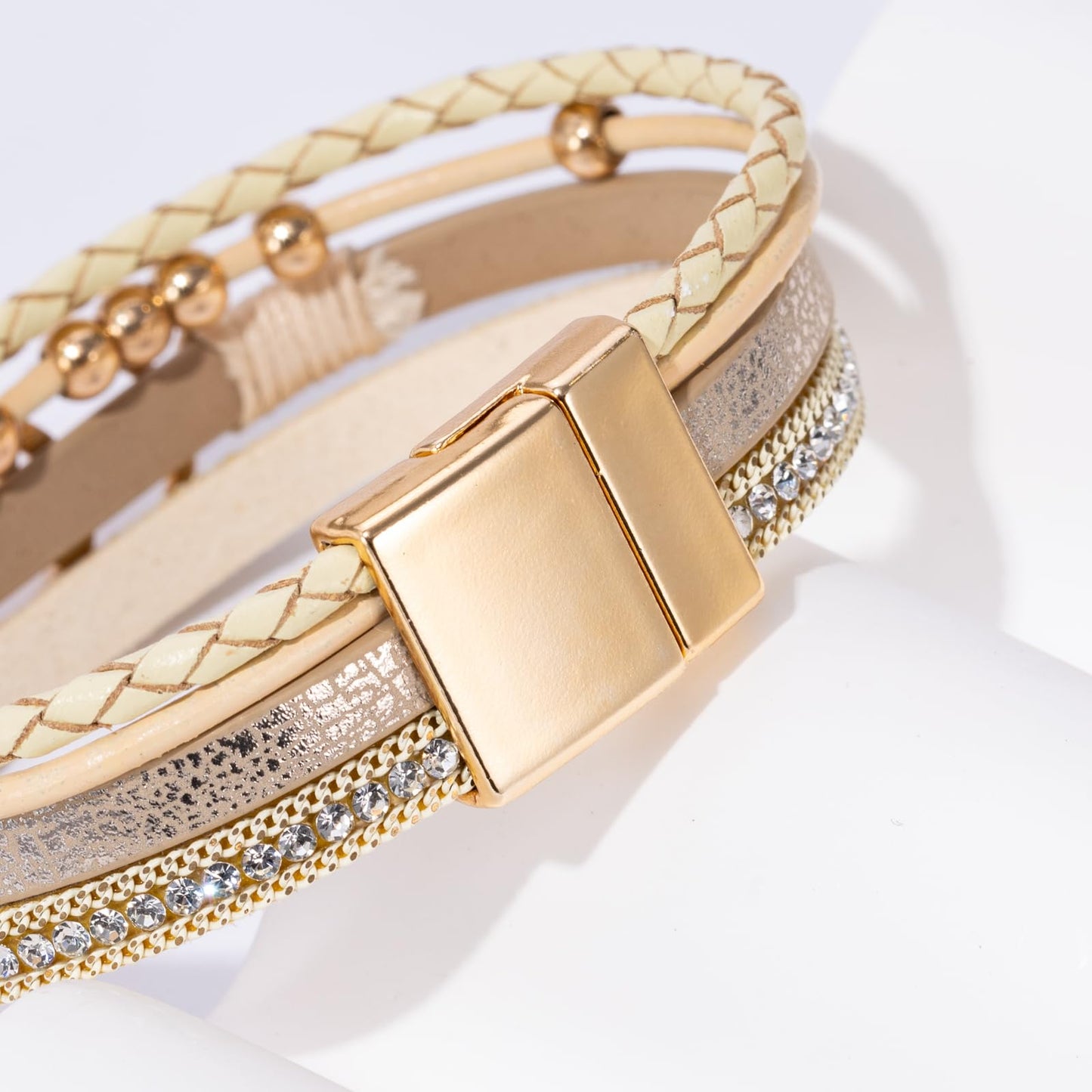 Becklynn Boho Leather Wrap Bracelets Beaded Crystal Stackable Cuff Bracelet with Magnetic Clasp Cowboy Cowgirl County Concert Outfits Western Jewelry Gifts for Women(Infinity Gold)