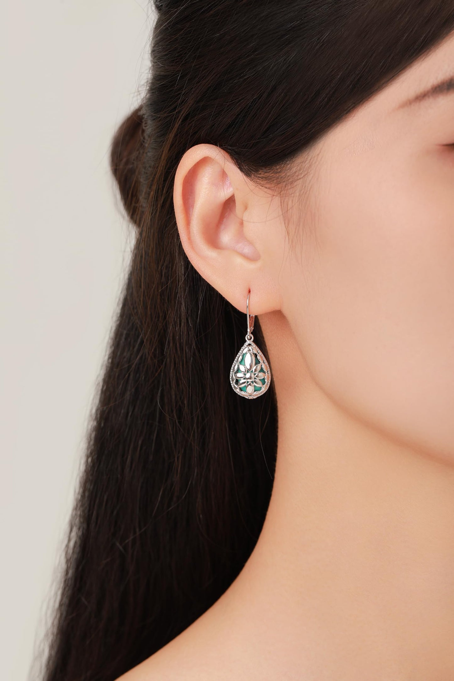 Teardrop Turquoise Jewelry for Women-Genuine Turquoise Leverback Earring 925 Sterling Silver Dangle Drop Earrings Vintage Gifts for Valentine/Mother's Day/Christmas