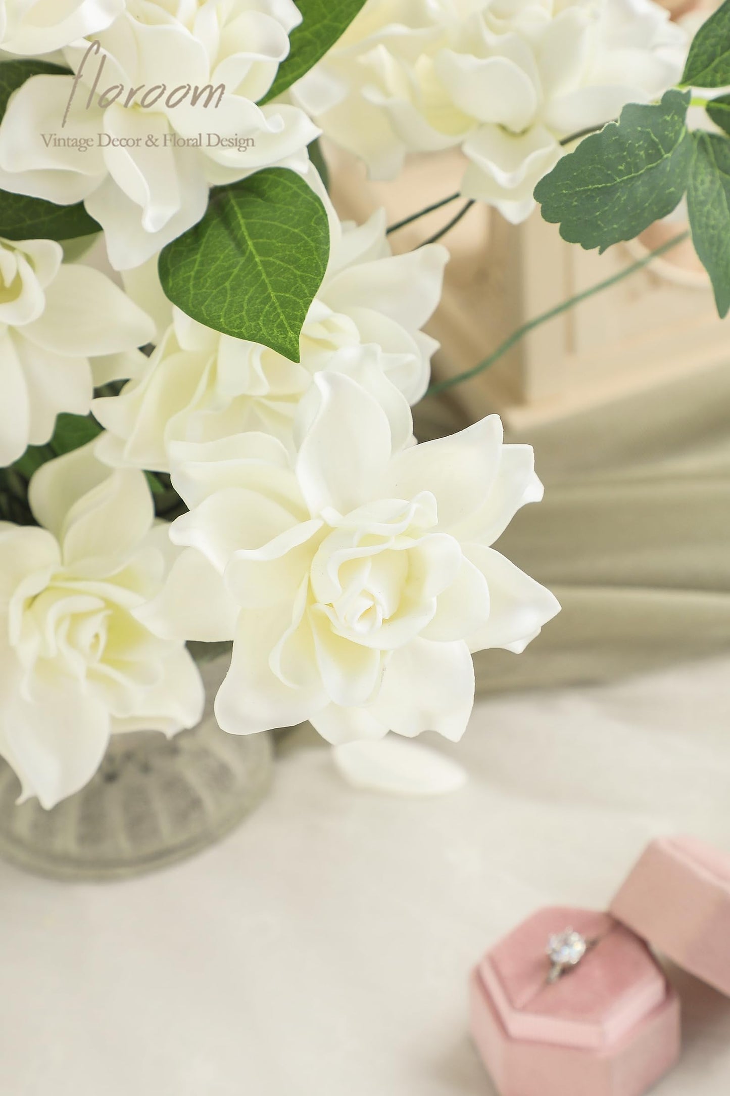 Floroom Artificial Gardenia Flowers 2.7" 25pcs Real Looking Ivory Foam Fake Flowers with Stems for DIY Wedding Bouquets Bridal Shower Centerpieces Floral Arrangements Party Tables Home Decorations