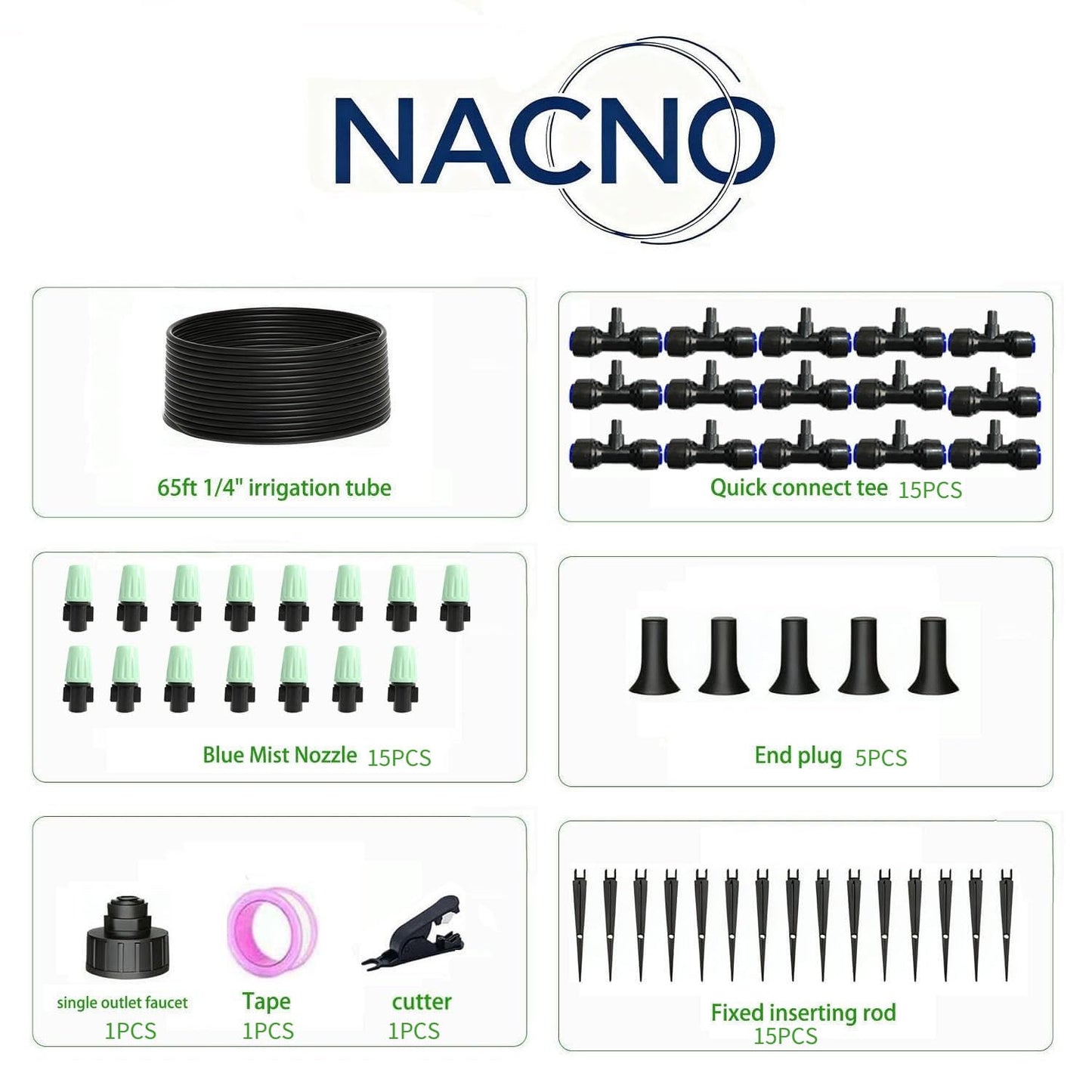 NACNO Drip Irrigation System,1/4" Blank Distribution Tubing Watering Hose, DIY Micro Sprinkler Automatic Plant Waterer for Garden, Greenhouse, Raised Bed, Patio & Outdoor Plants (65FT