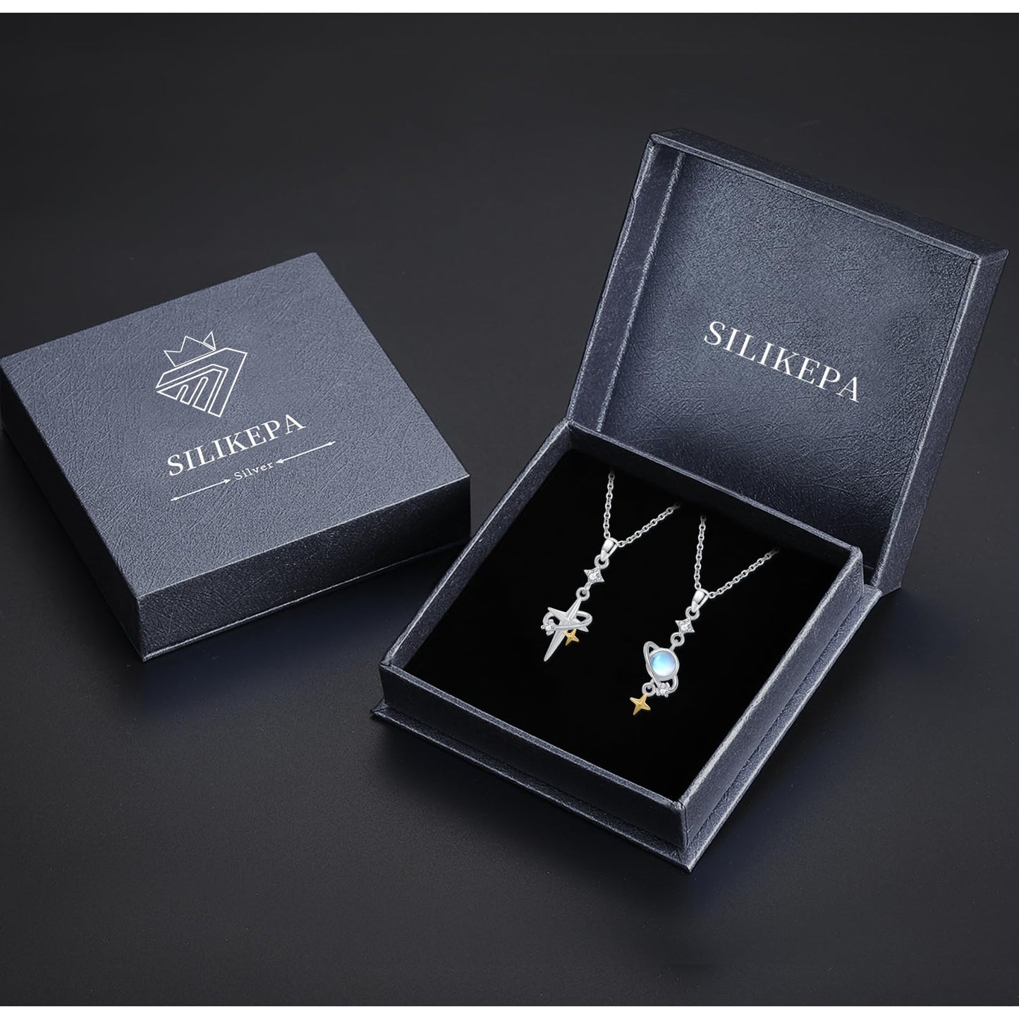 Silikepa Star Necklace for Women 925 Sterling Silver Star Pendant Necklace Friendship Couple Pendant Necklace with Moonstone Jewelry Gift for Women