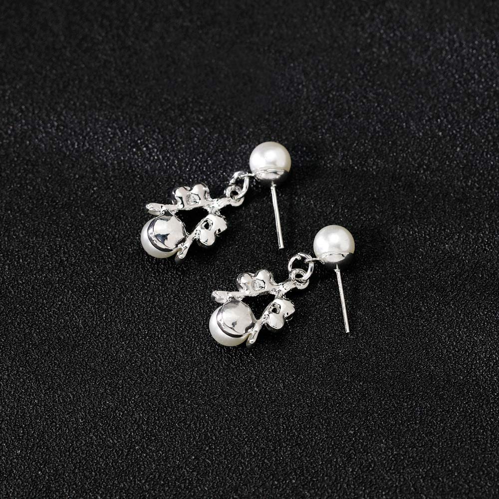 tenghong2021 Fashion Classic Faux Pearl Jewelry Set Necklace Bracelet Earrings for Women Best Gift (Silver Leaf)