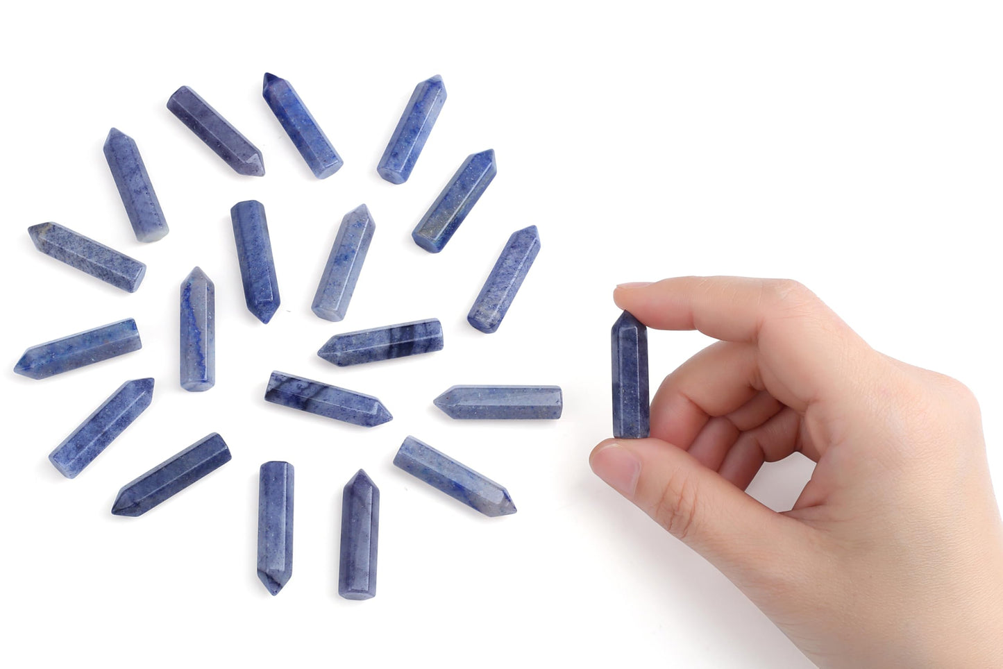 QINJIEJIE Blue Aventurine 20 PCS Healing Crystals Stones Sets Wands Bulk Natural Pocket Crystal Towers Assorted Pointed Reiki Gemstones Polished Energy Meditation Chakra Gifts for Women Men