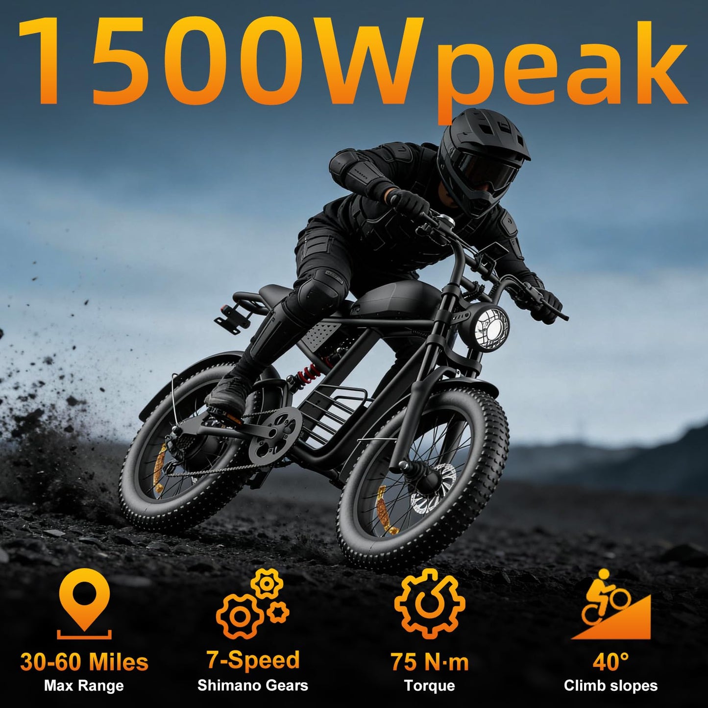 ZOILSHUNDRY Electric Bike for Adults with 1500W Peak Motor,Max Speed 35MPH,Up to 65Miles,Moped ebikes with 18.9AH Battery,20" Fat Tire Adult Electric Bicycle(USA Werahouse) (1500W Peak 18.9AH)