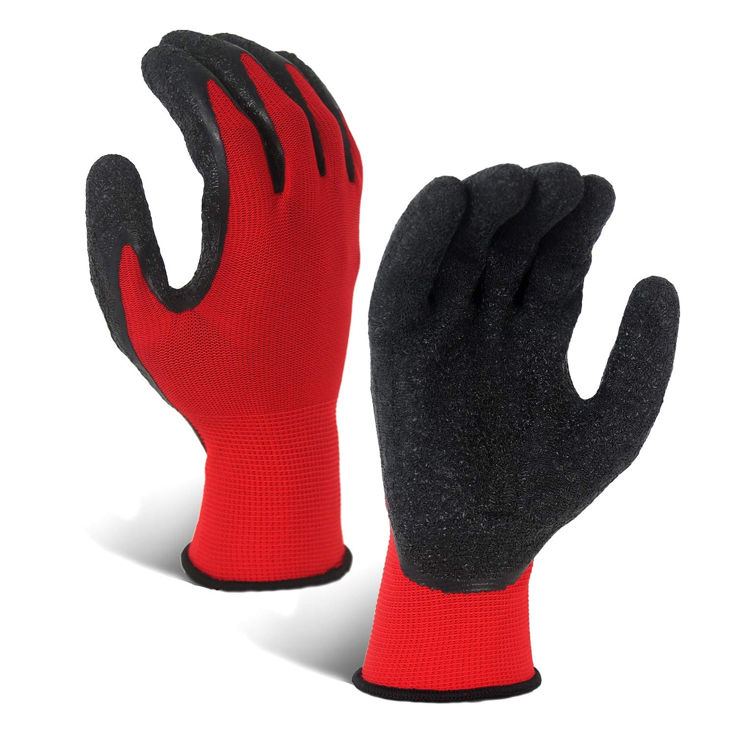 Evridwear Crinkle Latex Rubber Hand Coated Safety Work Gloves for Men Women General Multi Use Construction Warehouse Gardening Assembly Landscaping,Red Large 12 Pairs Pack