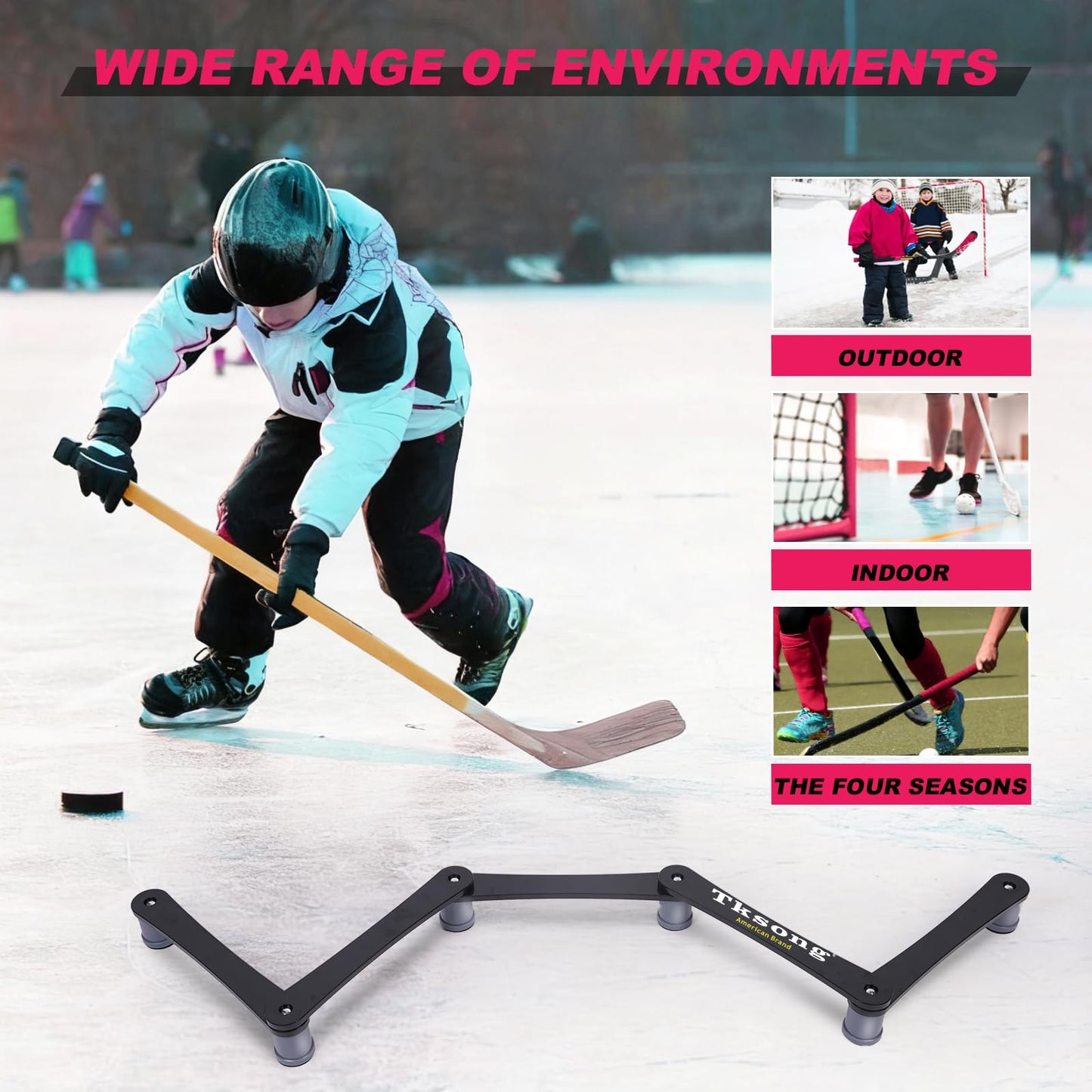 TKSONG Hockey Training Equipment - Adjustable Hockey Trainer for Stick Handling & Puck Control | Portable Stickhandling Training Tool for Kids & Adults | On/Off Ice Use,5-Sections(Black/Gray)