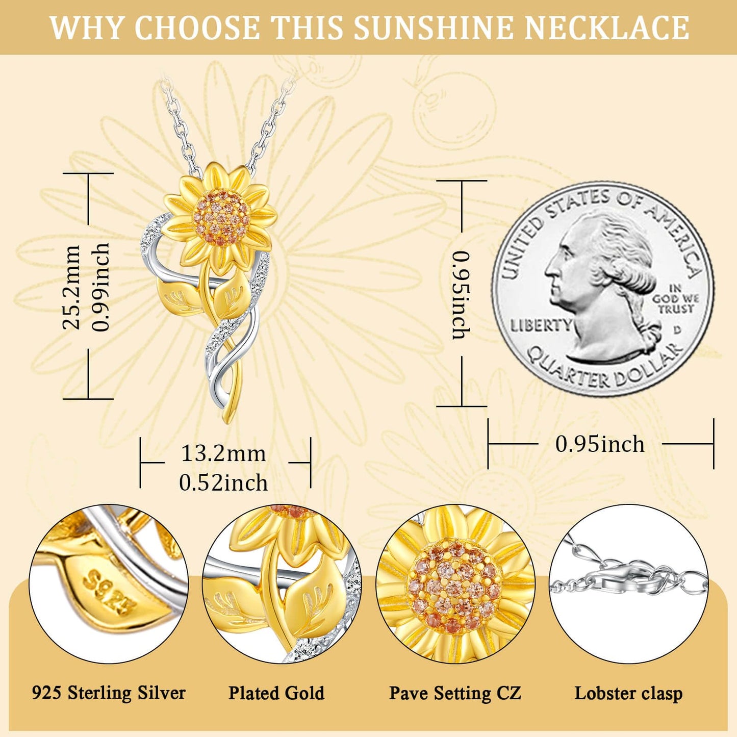 oGoodsunj Mothers Day Gifts Sunflower Necklace for Women Sterling Silver Sunflower Jewelry Set Anklet Bracelet Earrings You Are My Sunshine Pendant Gifts for Mom Daughter Wife (Sunflower Necklace)