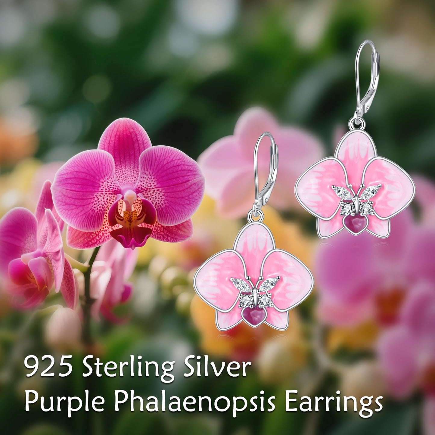 TIGER RIDER Pink Orchid 925 Sterling Silver Leverback Earrings Flora Hawaii Tropical Beach Jewelry Gift for Women Vacation Birthday Christmas