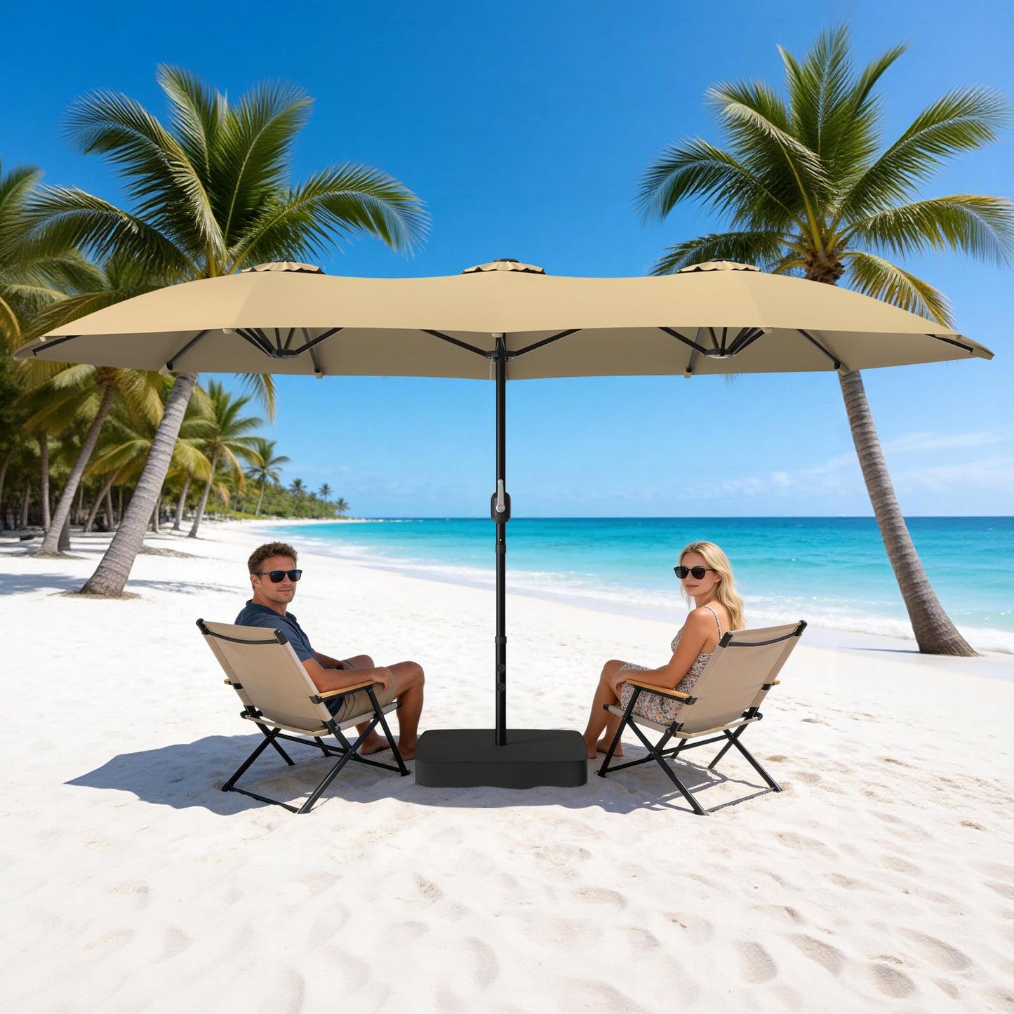 Suteck 15x9 ft Patio Umbrella with Base Included, Double-Sided Rectangle Outdoor Large Umbrella with Crank Handle, UV & Fade Resistant Canopy for Poolside, Backyard, Deck and Market, Beige