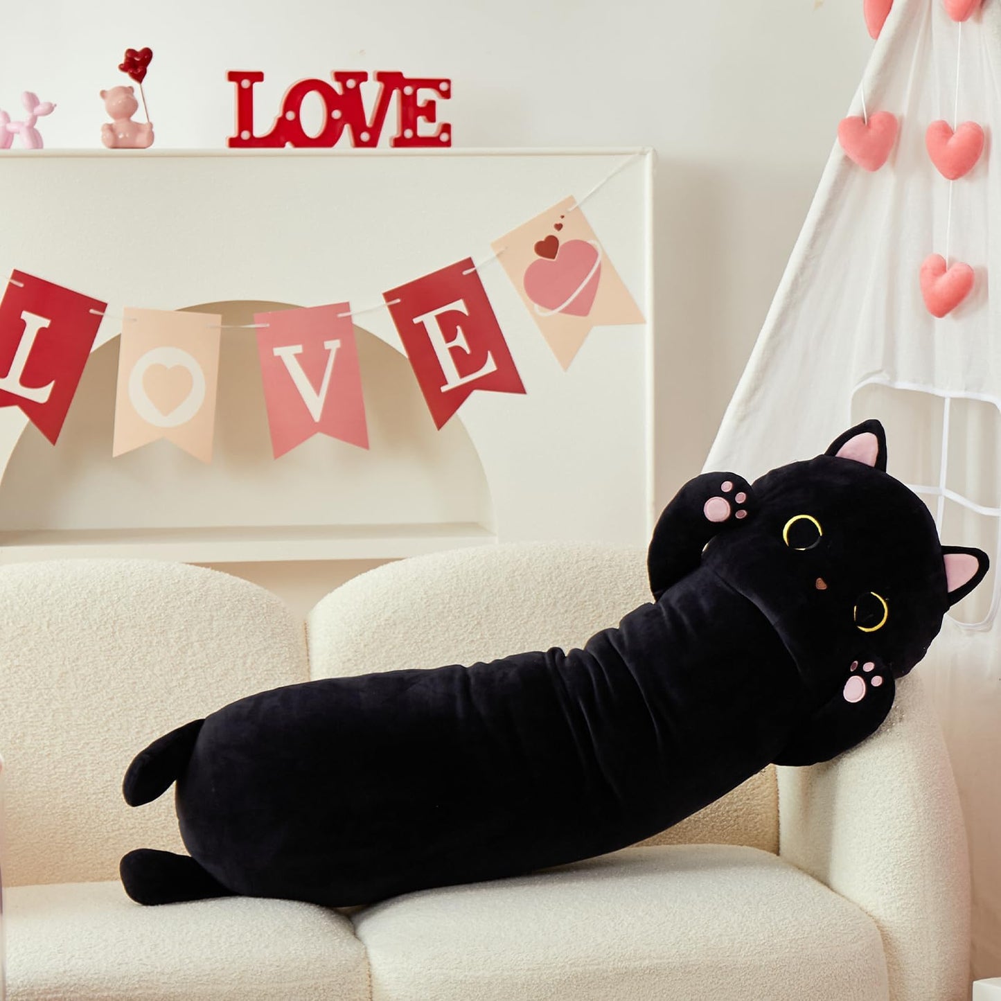 MaoGoLan Long Cat Body Pillow for Kids, 44'' Big Kitten Plush for Adults, Big Black Cat Stuffed Animal for Girl, Large Kitten Plush Throw Pillow for Mother's Day Birthday Gift, Baby Shower Party Decor