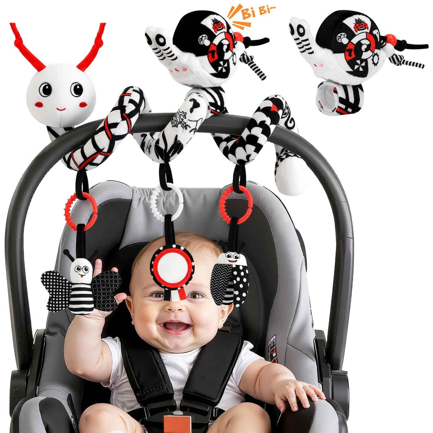 Zendstanding High Contrast Baby Toys for Newborn, Black and White Baby Sensory Toys 0-12 Months with Car Seat Toys & Soft Plush Toy, Activity Hanging Toys Velcro for Stroller Toys Baby Gifts