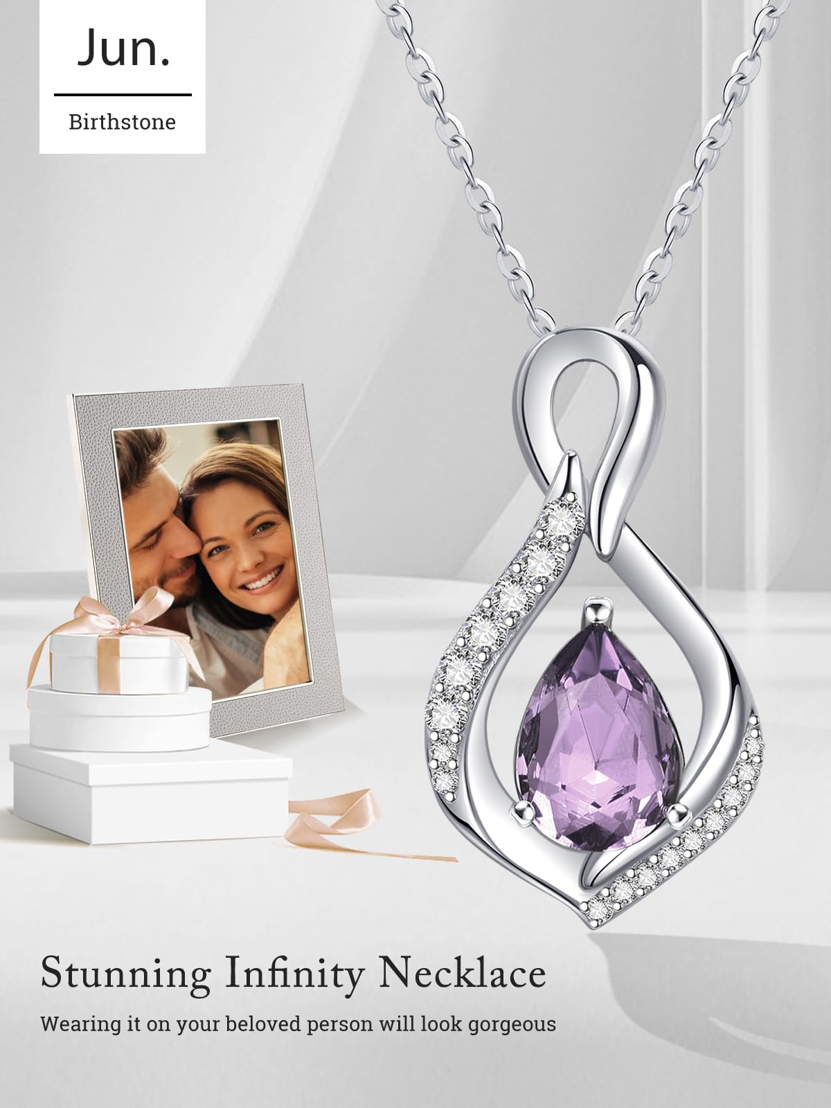 JIYVY32 Alexandrite Infinity Necklace for Women June Birthstone Necklaces White Gold Plating Anniversary Birthday Gifts for Wife Her Mom Girlfriend Birthstone Jewelry Gifts for Women