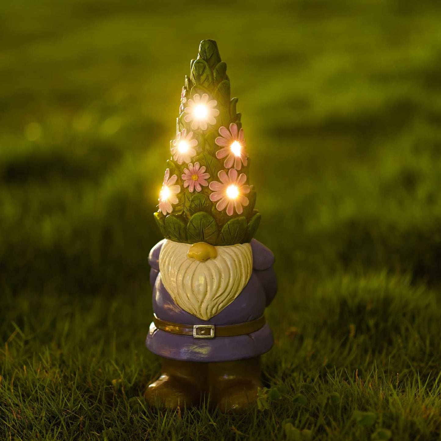 Nacome Solar Garden Outdoor Statues Gnome with Succulent and 7 LED Lights - Lawn Decor for Patio, Balcony, Yard Ornament for Mom Grandma Women