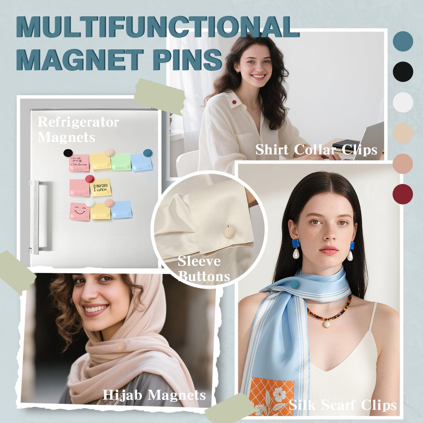 12 Pairs Hijab Magnets Strong Hijab Pins for Women Pinless Magnetic Clothing Clips for Scarf Veil Shirts Dress Muslim Islamic Gifts for Women - Round