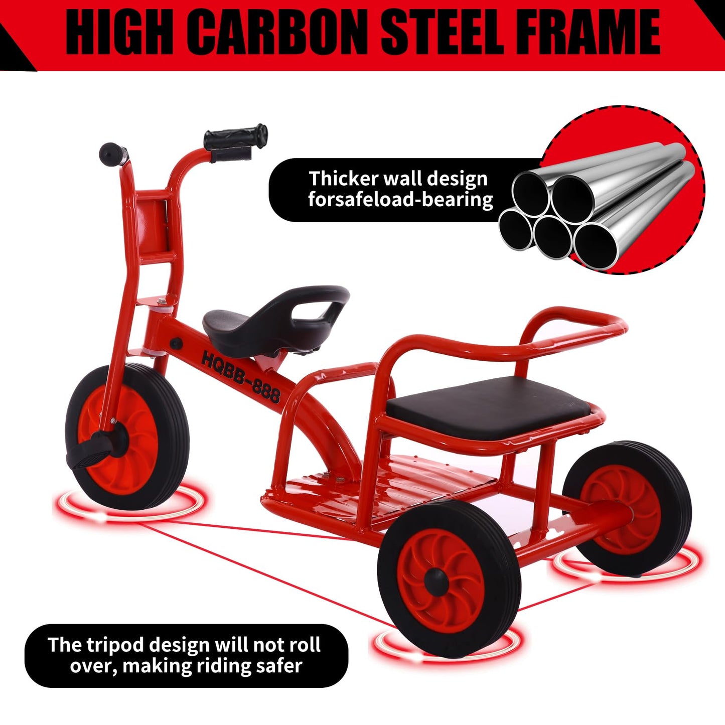 Kids Tricycle for Riders Ages 3-5 Preschool Playground Kids Tricycles, Daycare Toddler Tandem Trike,Children Tandem Bike, Outdoor Playground Equipment Trike
