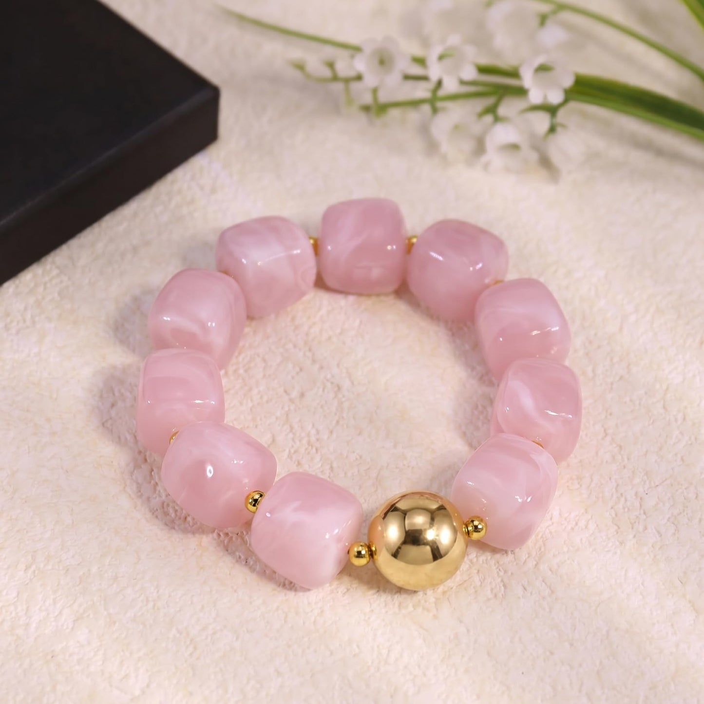 Sidlens Pink Beaded Bracelets for Women Trendy Chunky Bracelet Beaded Boho Jewelry Summer Bracelets Statement Bracelet Vacation Beach Accessories