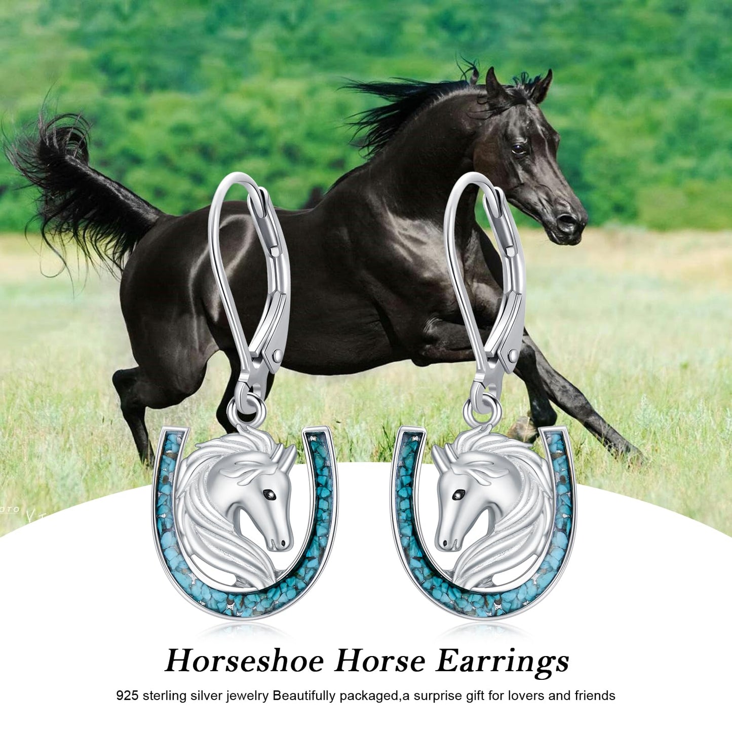 YYmqmq Horse Earrings for Women 925 Sterling Silver Turquoise Horseshoe Dangle Earrings Western Jewelry Christmas Gifts for Women Girlfriend Horse Lovers