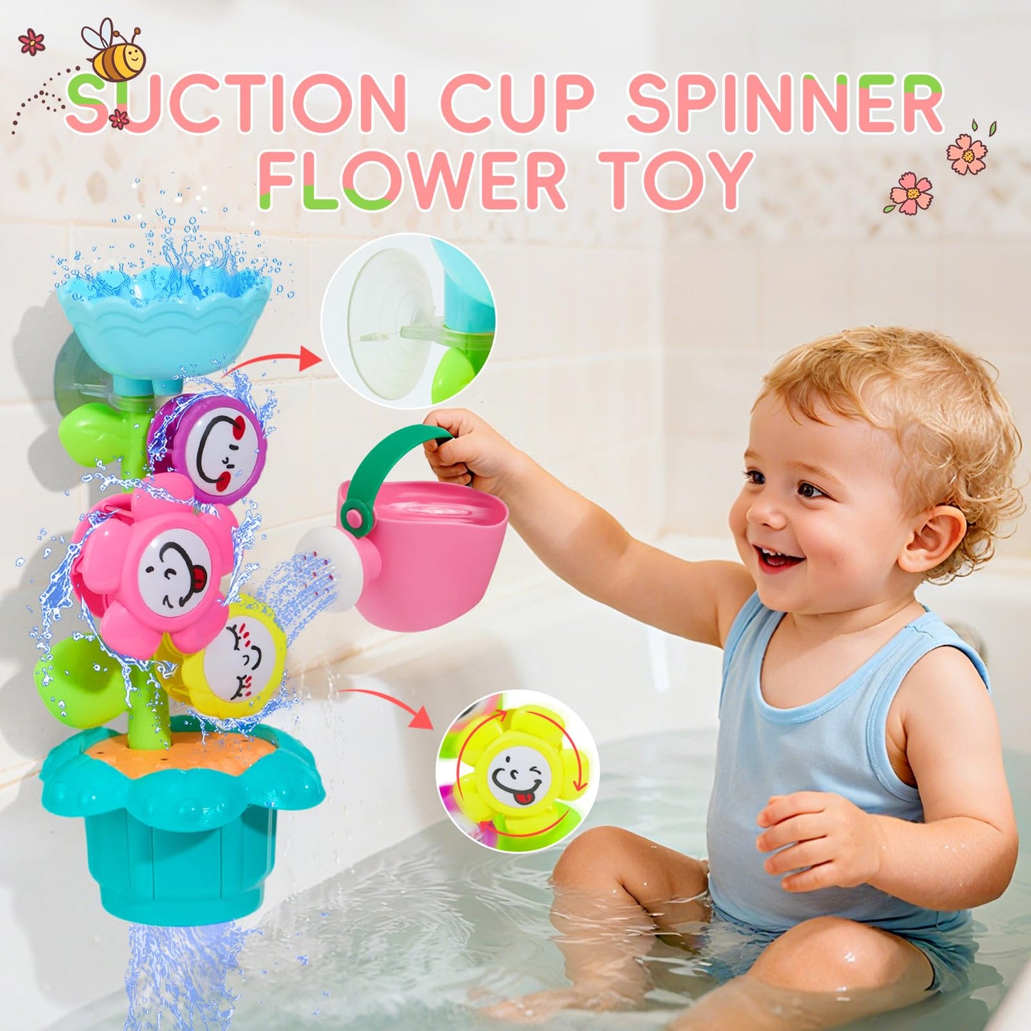 Bath Toys for Kids Ages 1-3 17PCS Fun and Easy-Grip Mold Free Baby and Toddler Bath Toys Set, Interactive Flower and Watering Can Bathtub Pool Water Table Toys for 1+ Year Old Boys Girls Gifts