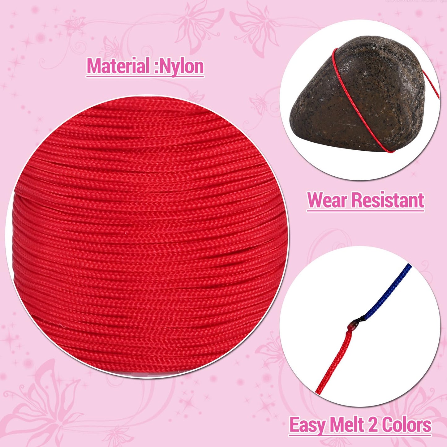 Craftora 6 Rolls 0.8 1mm Nylon Beading Twine for Frienship Bracelets,Red Blue Green Chinese Knotting Cord Kumihimo Macrame Thread for DIY Wind Chime Necklace Jewelry Making Craft