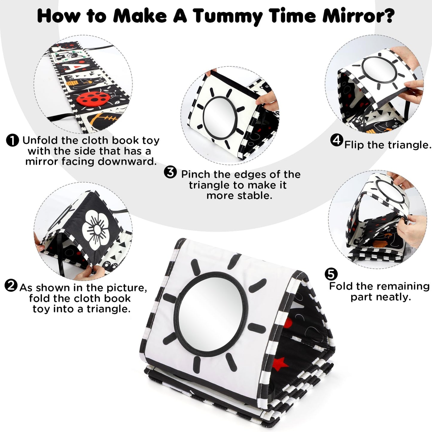 URMYWO Black and White Baby Toy, Tummy Time High Contrast Newborn Toys 0-3 Months, Soft Baby Book, Visual Stimulation Montessori Sensory Infant Toys 0-6-12 Months, Boy Girl Shower Gift