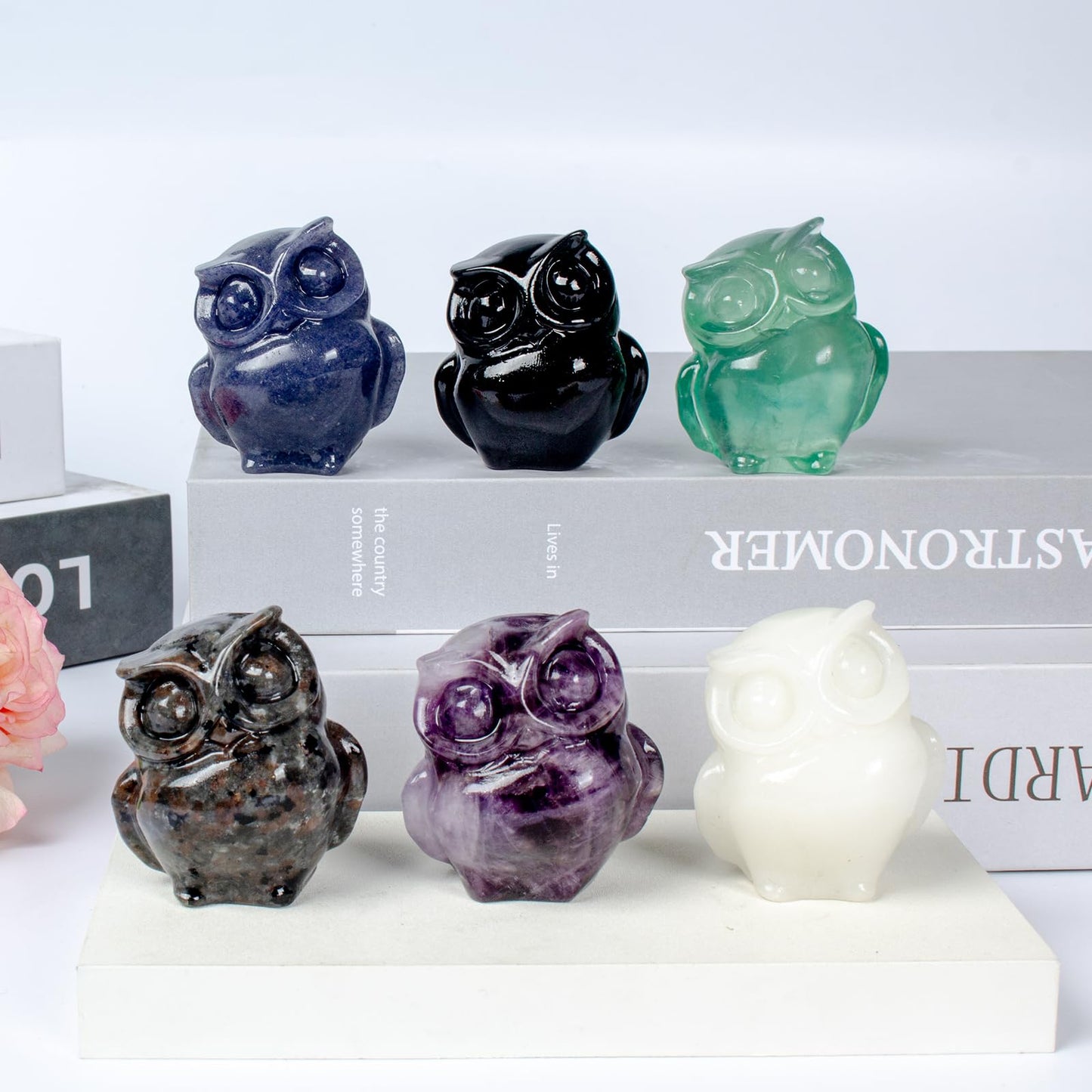QLRSUXN 2 Inch Owl Figurine Handcrafted,Fluorite Healing Crystal Animal Sculpture,Home Decor Unique Gift for Collectors,Crystal Artwork Nature Lovers Birthday Anniversary Present Spiritual Gift