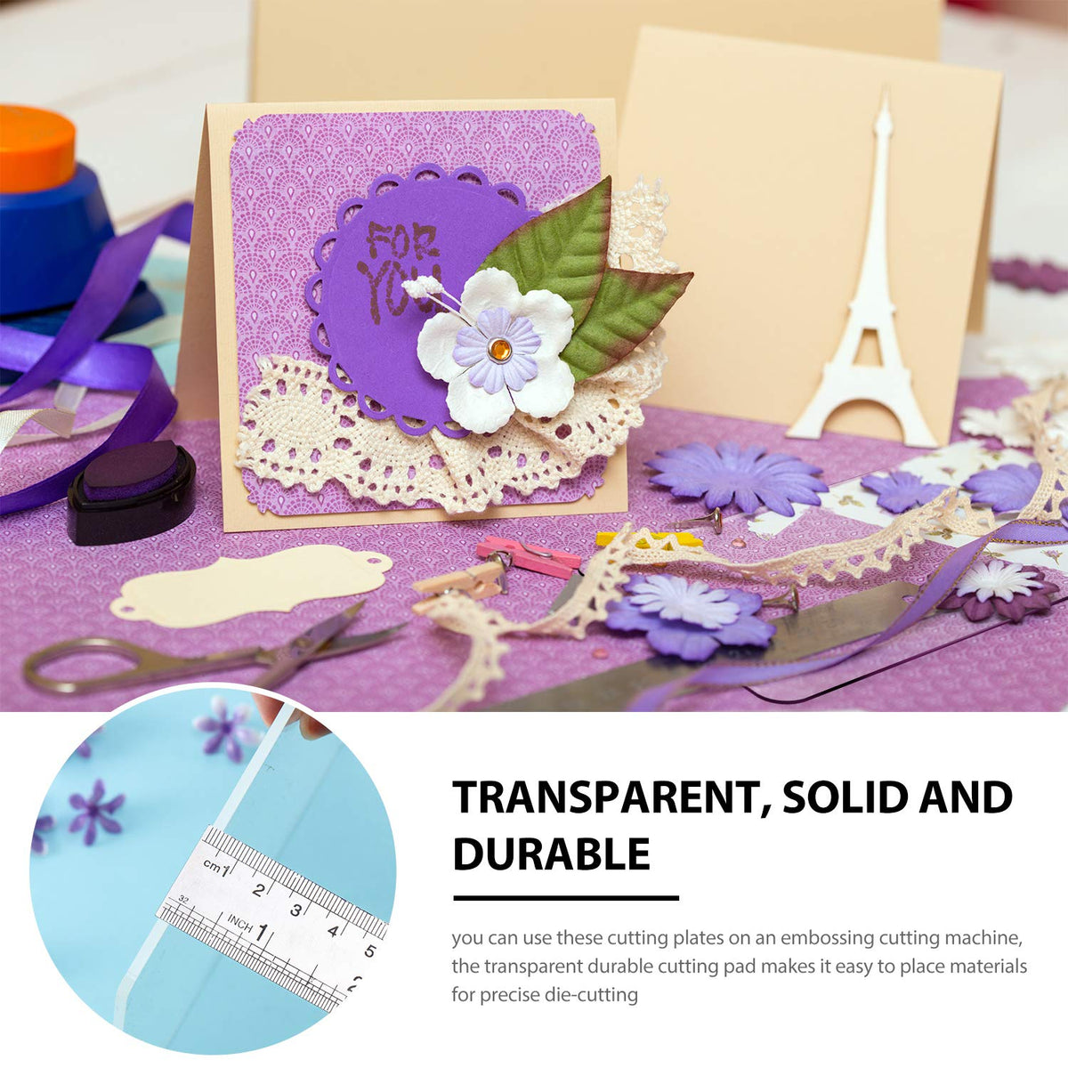 Blulu 4 Pieces Transparent Acrylic Cutting Pads, 8.7x6.1x0.1 Inch Die Cutting Plates for Small Die-Cutting Machines, Embossing Craft Pads for DIY Scrapbooking Card Making (8.7 x 6.1 Inch)