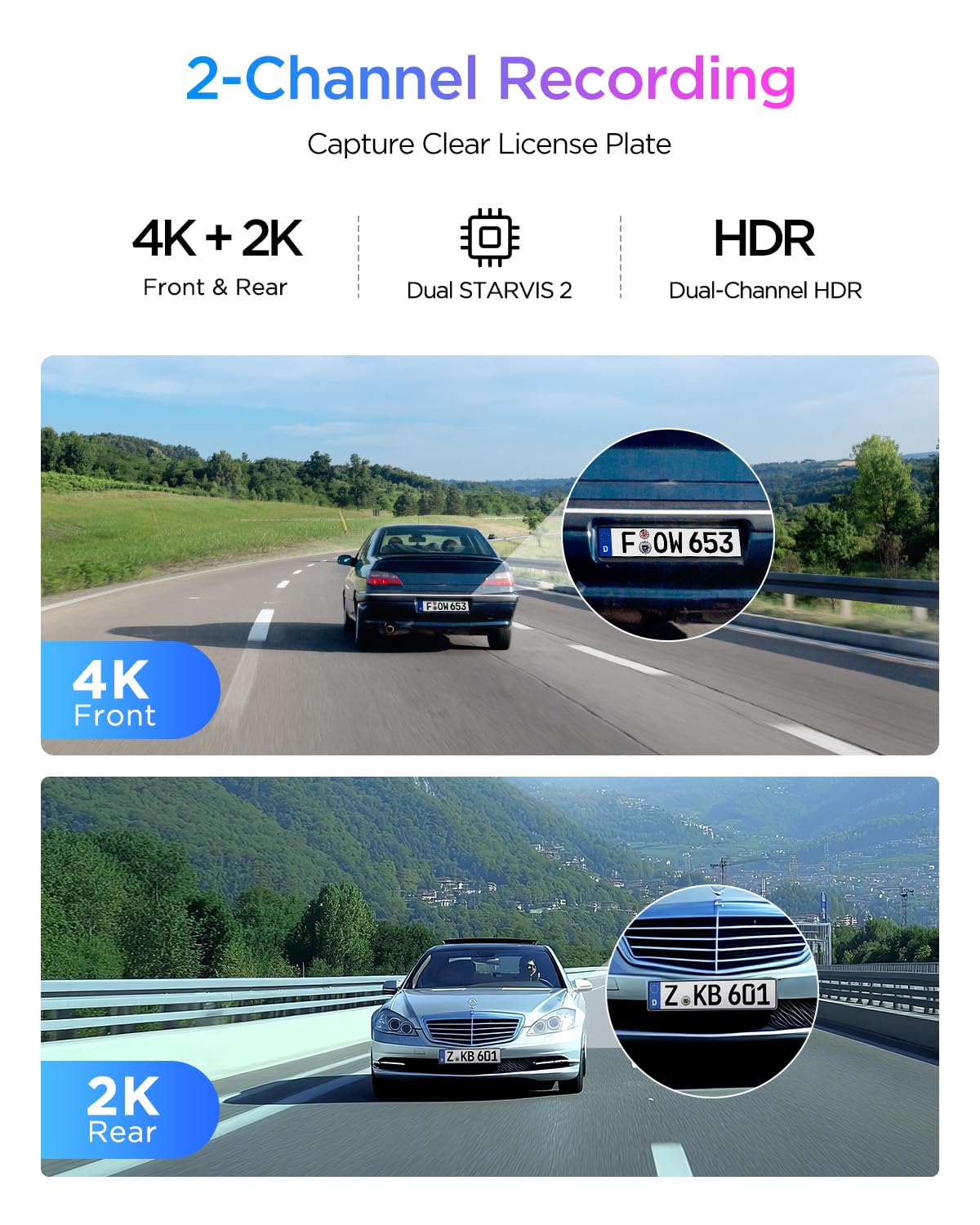 VIOFO A329S 4K 60FPS Dash Cam Front and Rear, 4K+2K Dual Dash Camera for Cars, Power Saving Parking Mode, Wi-Fi 6 App Control, Dual STARVIS 2 Sensors, Supports up to 4TB SSD