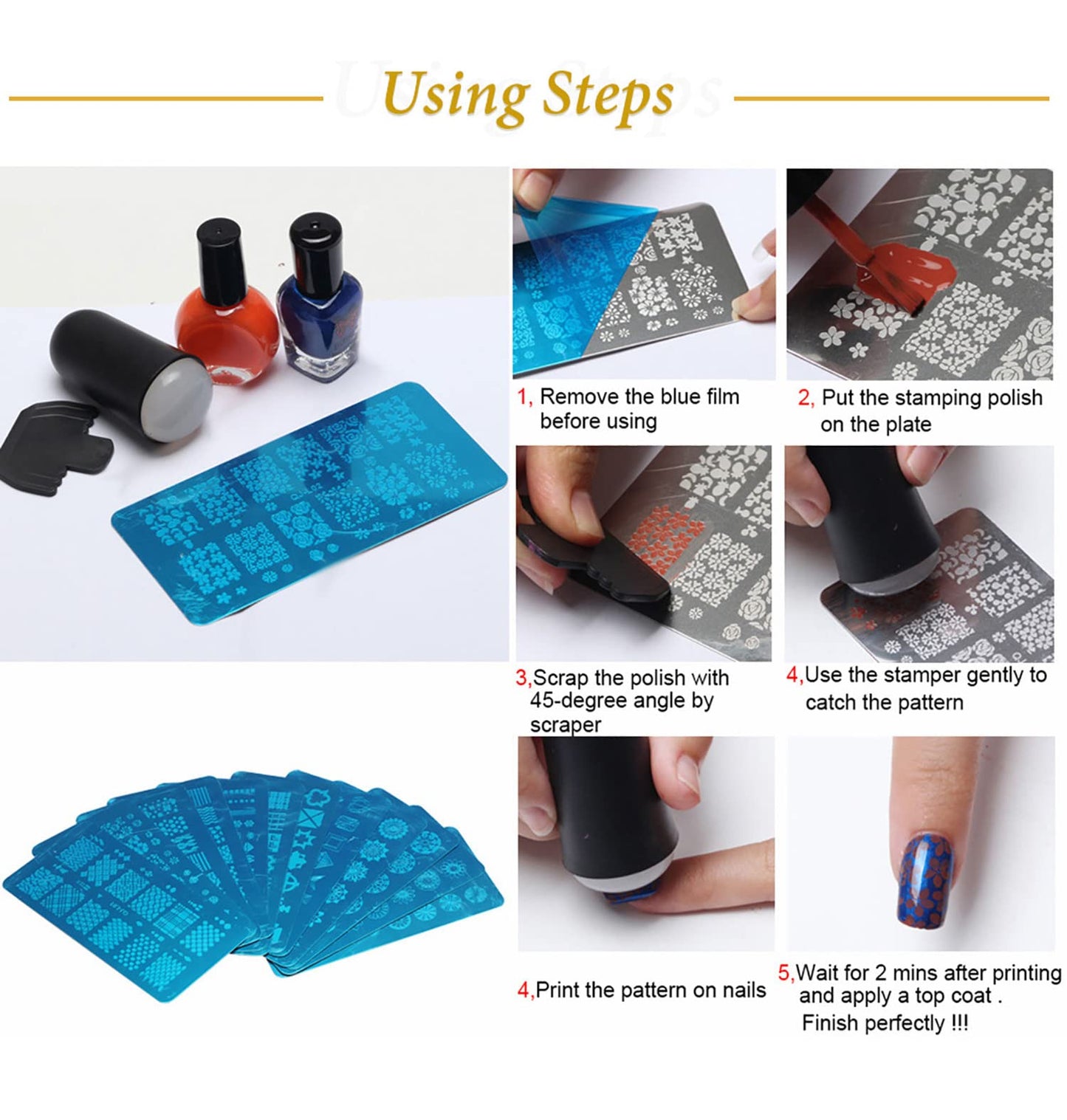 SILPECWEE 10pcs Nail Stamping Plates Nail Stamp Kit Geometry Designs Nail Art Stencil Nail Plate Template Nail Art Accessories for DIY & Salon