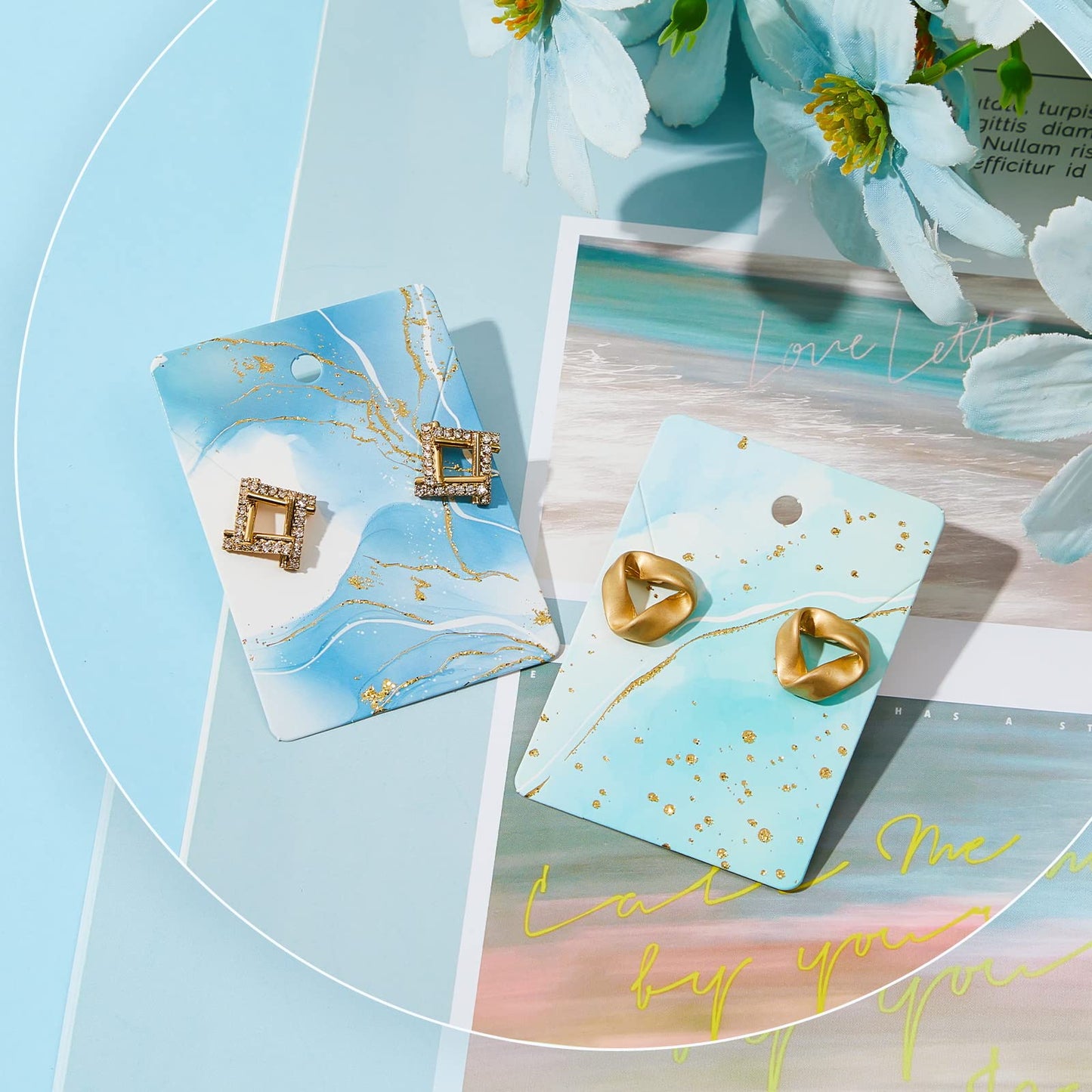 Hicarer 800 Pcs Marble Earring Cards with Holes Backs and Jewelry Packaging Bags Earring Cards for Selling Jewelry Display Card Holder for DIY Necklace Display, 2 x 2.8 Inches