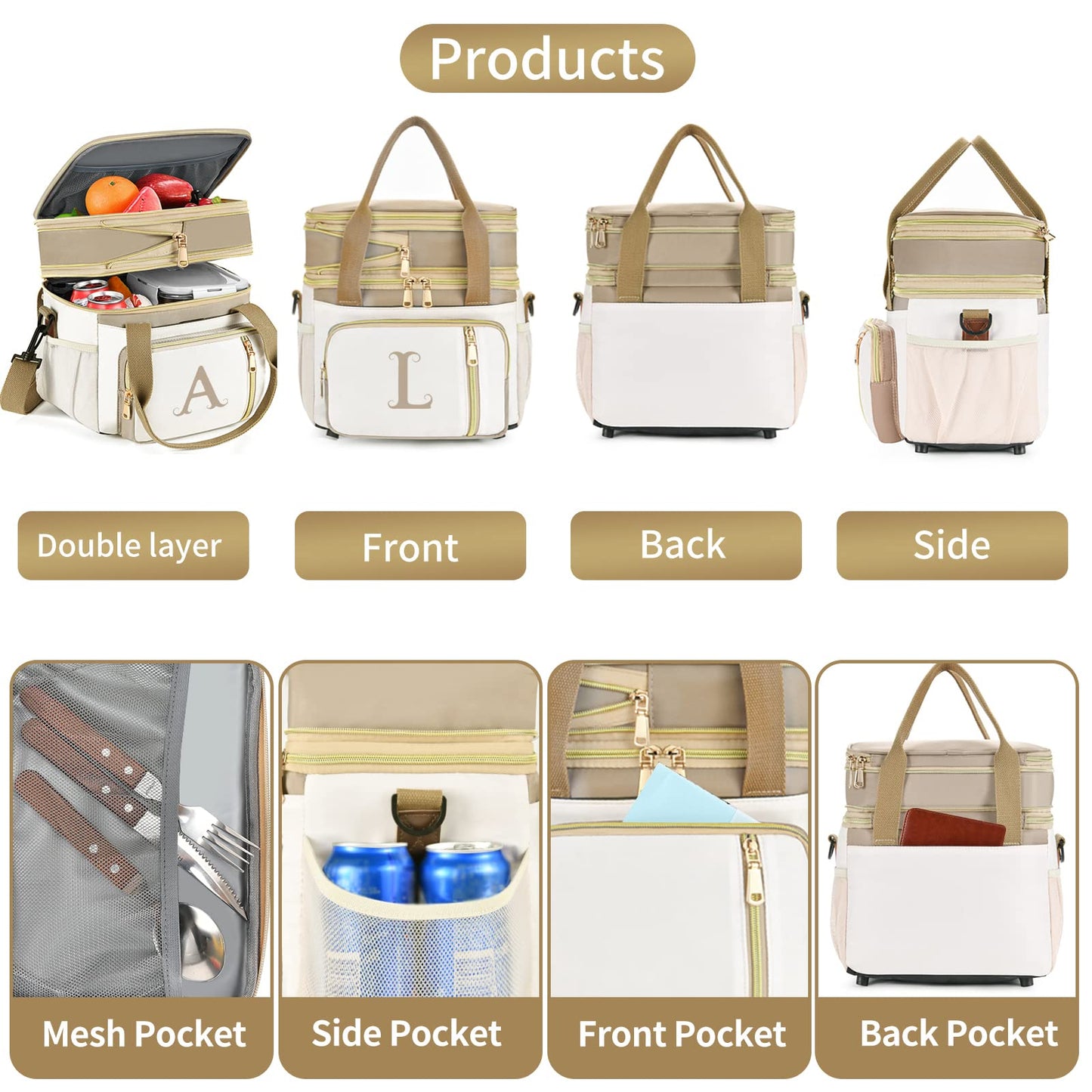 LOKASS Personalized Initial Lunch Bag for Women, 16L Large Insulated Adult Lunch Box Leakproof LunchBox, Mother's Day Lunch Bag with Strap Gifts for Wife, Mom & Friends for Work, Picnic, Travel C