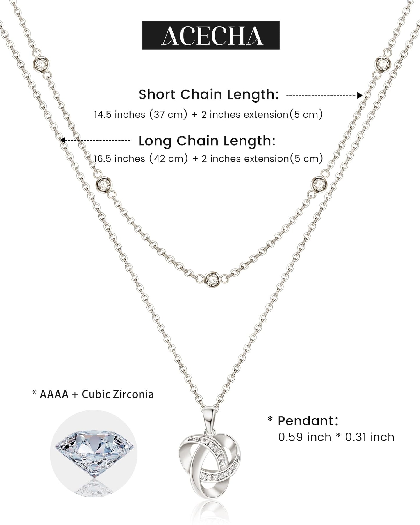 ACECHA Diamond Necklaces for Women-Dainty 18K Gold Silver Plated Choker CZ Layered Pendant with Pearl Diamond Zircon Cross Trendy Minimalist Necklace Jewelry Gifts For Women (silver-love knot)