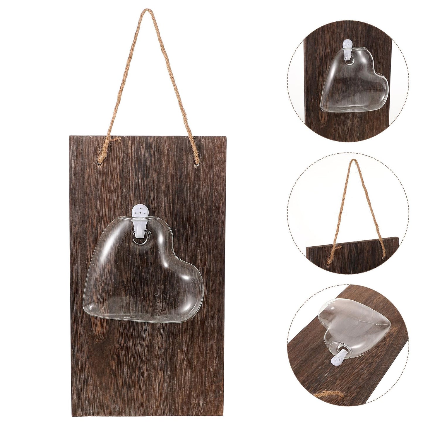 ifundom Wall Mounted Hydroponic Glass Vase with Wooden Stand, Small Flower Pot for Indoor Plant Propagation and Home Décor, Creative Hanging Terrarium Planter for Living Room and Office