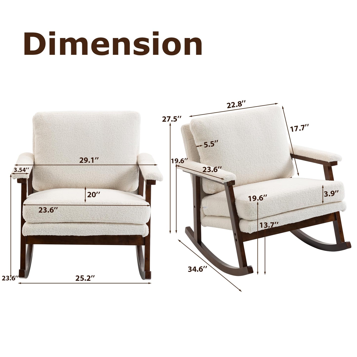 WakeZero Rocking Accent Chair, Nursery Upholstered Glider Cozy Small Rocker Rocking Chair for Adult, Comfy Side Modern Arm Chair for Living Room/Bedroom/Offices/Balcony-White