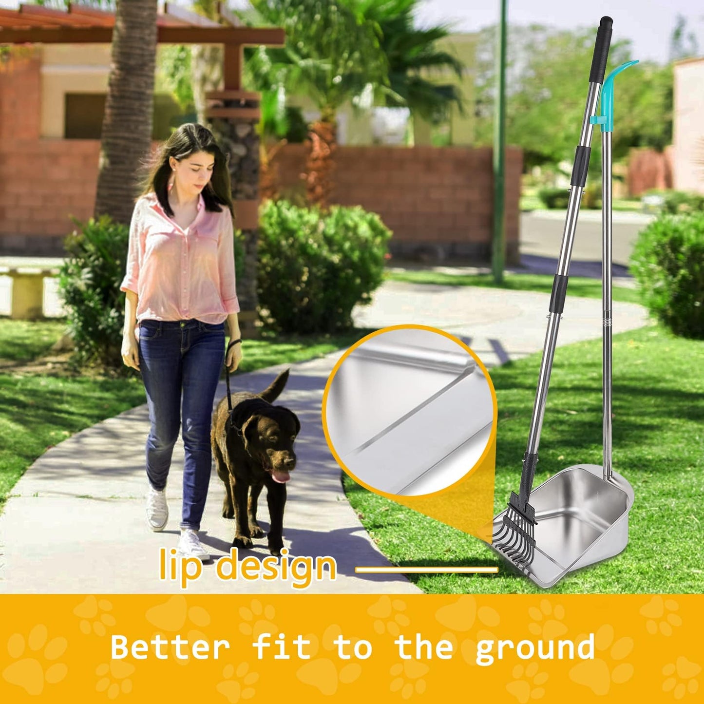 indiedouker Dog Pooper Scooper for Large Dogs with Large Capacity Tray and 36" Long Handle Rake,Stainless Steel Dog Poop Scooper for Dogs,Heavy Duty Dog Poop Scooper for Yard