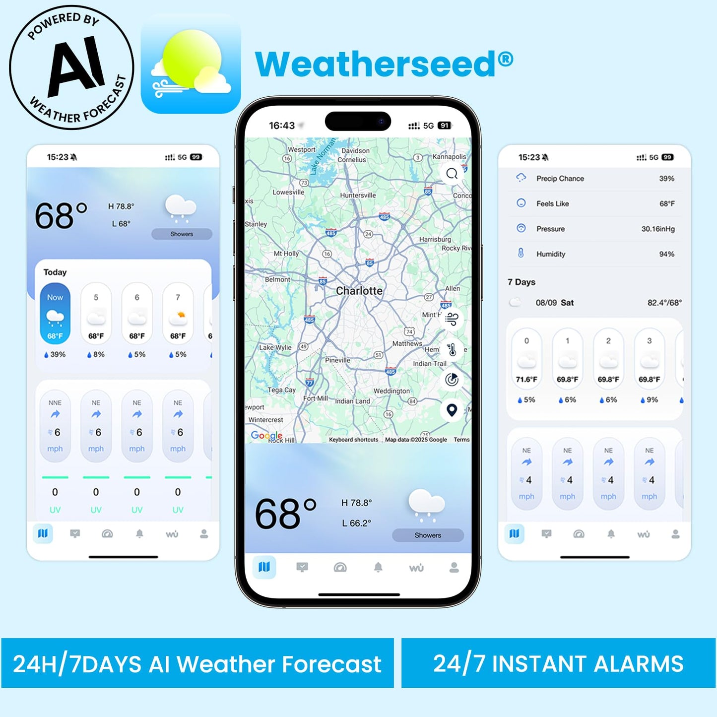 Sainlogic Smart WiFi Weather Station with 24H/7Days Accurate Weather Forecast by Weatherseedยฎ AI, 8.5" Large Display,UV,Sun Light,Rain Gauge,Wind Gauge,2-Year Data Storage & Export, Only 2.4G