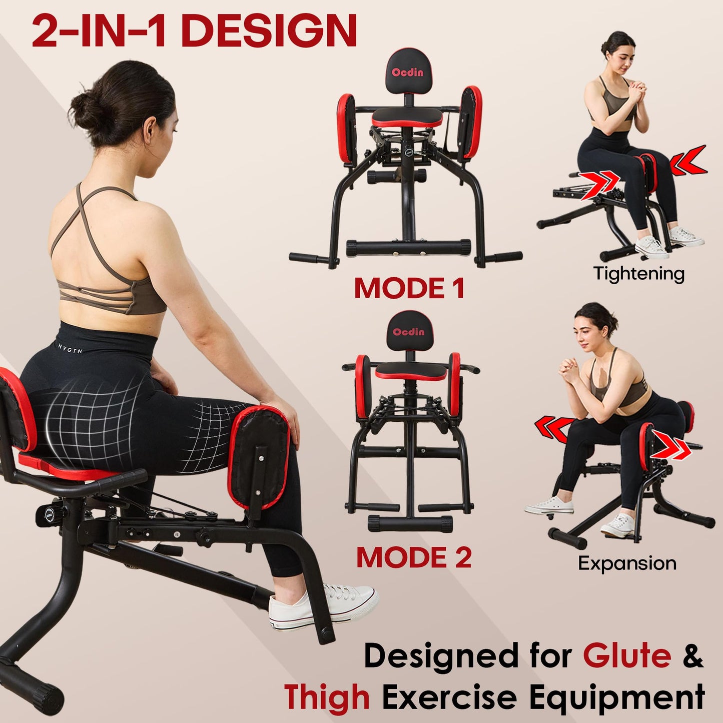 Ocdin Hip Abductor Adductor Machine for Home Gym, Inner and Outer Thigh and Glute Workout System (Black)