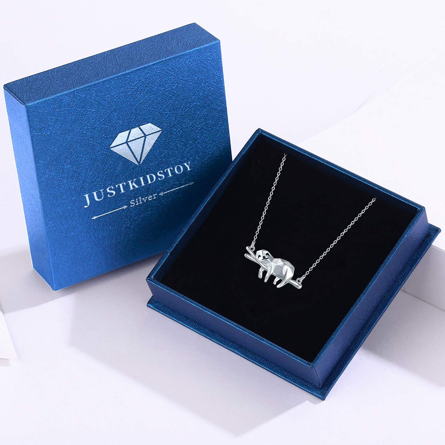 JUSTKIDSTOY Sloth Necklace Gifts Sterling Silver Cute Origami Animal Pendant Necklace Sloth Jewelry for Women Birthday Graduation