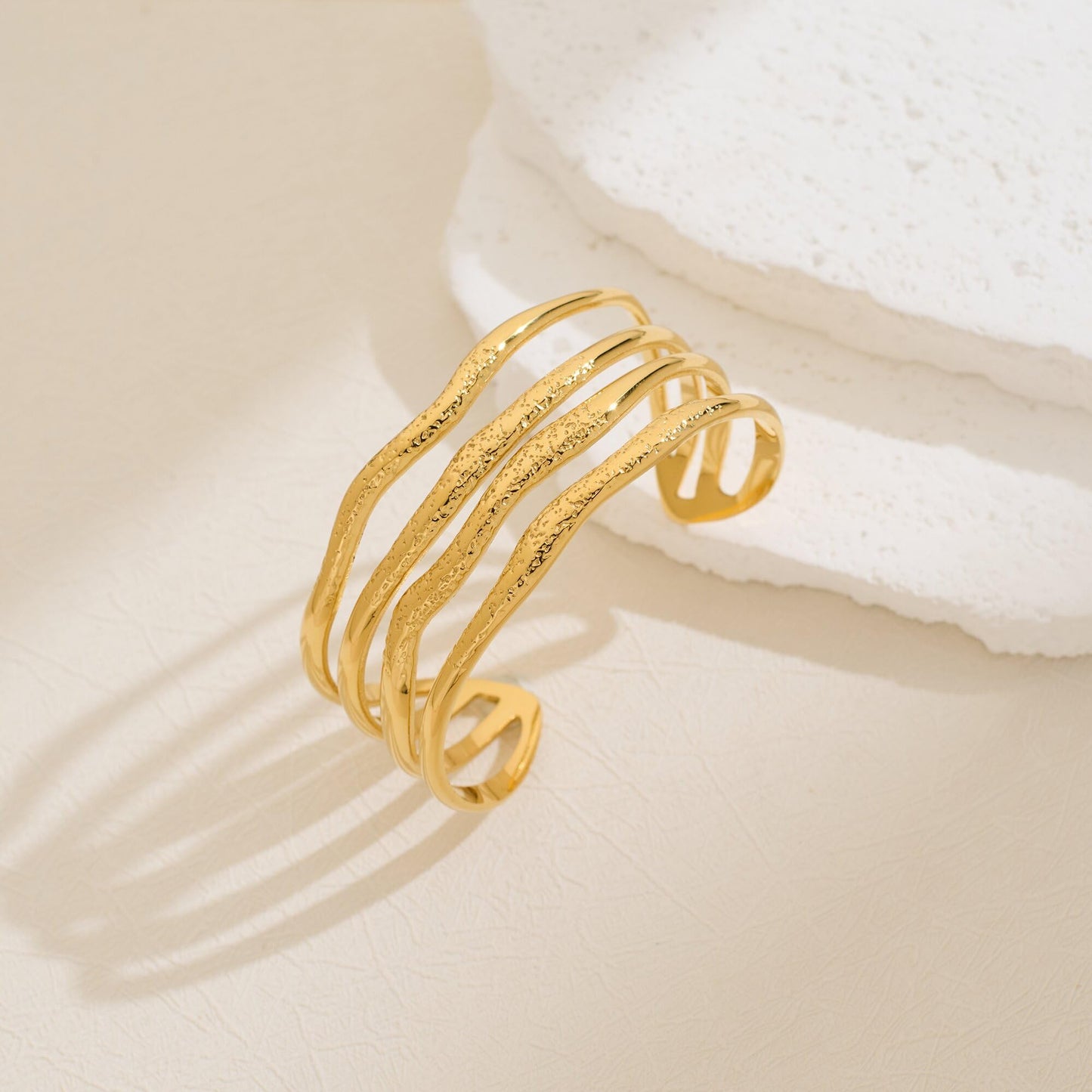 TENTMENTISE Bracelet for Women 18K Gold Plated Multi-layer Wire Open Bracelet Wide Bangle Bracelets Irregular Statement Bracelet Gold Jewelry Gifts for Women